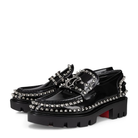 Christian Louboutin CL MOC LUG SPIKES FLAT Leather Loafers Moccasin Shoes - Picture 3 of 15